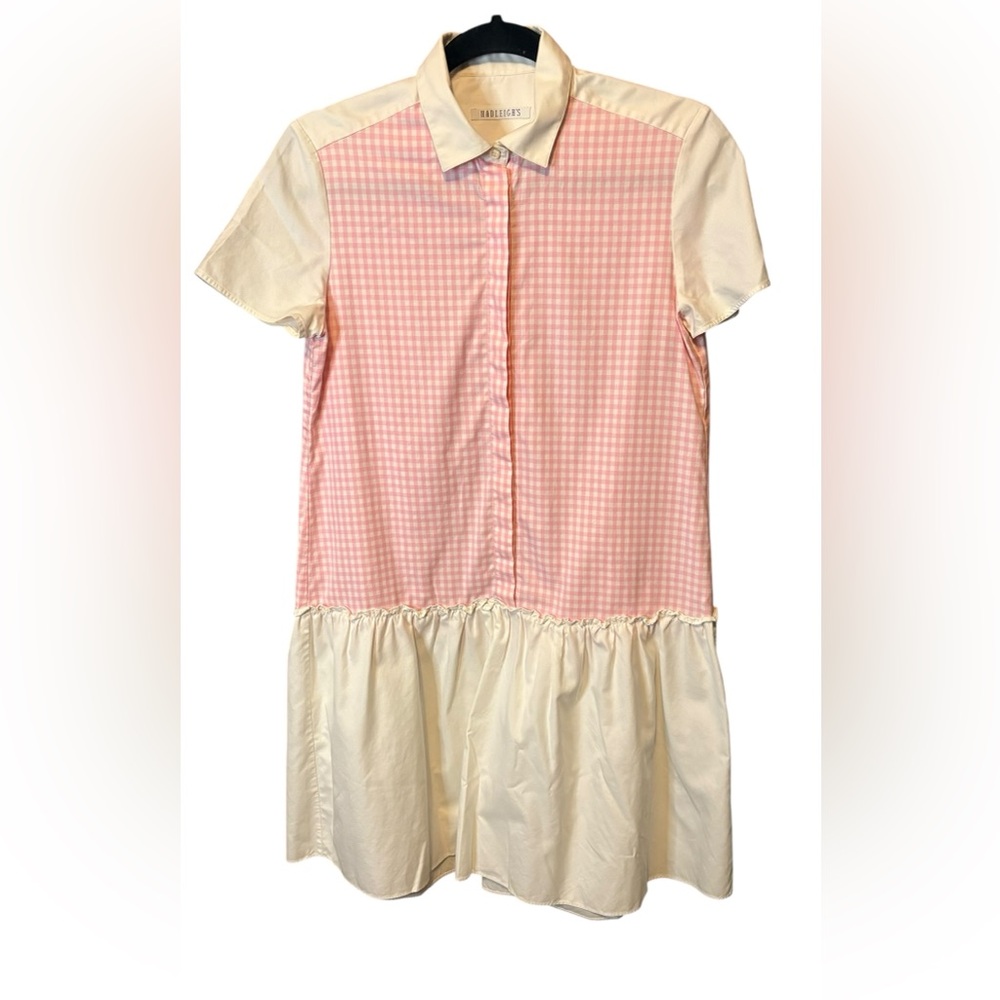 Hadleigh’s Palm Beach Pink Gingham Shirt Dress Ruffle Hem Coastal Preppy - Picture 4 of 8